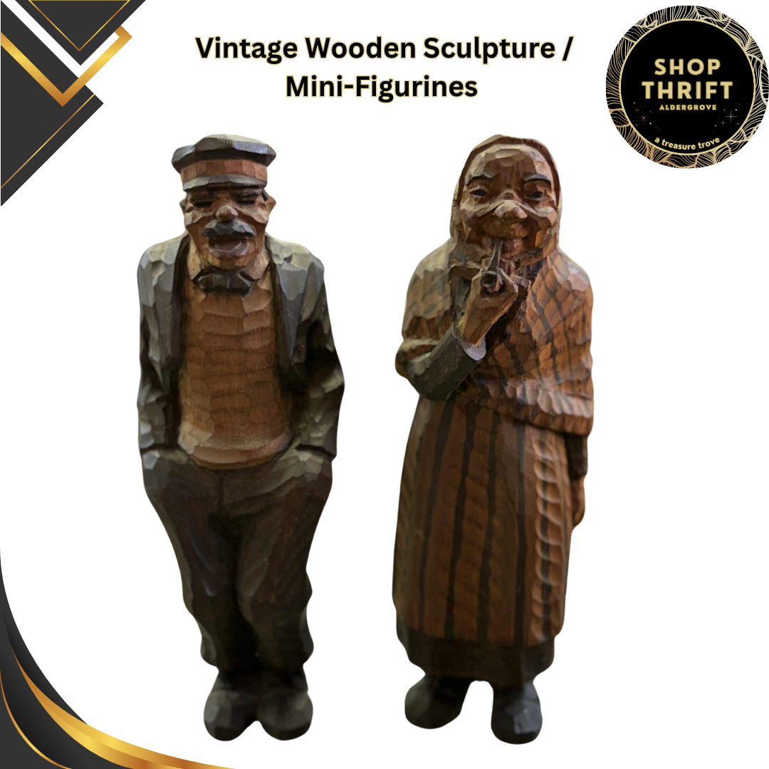 Vintage 1935 Handmade Wooden Carving of Old Couple