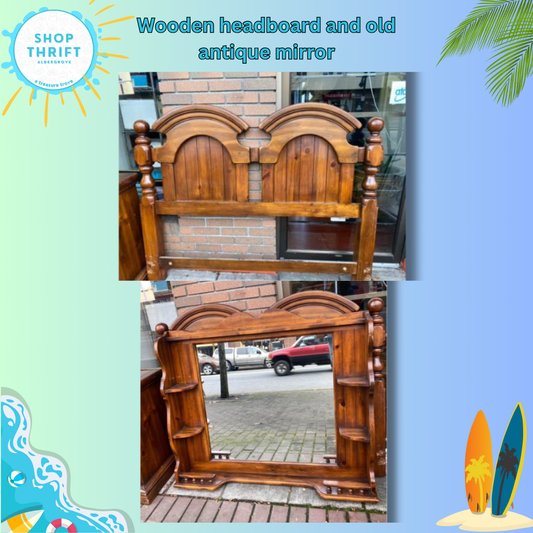 Vintage Wooden Headboard & Antique Mirror