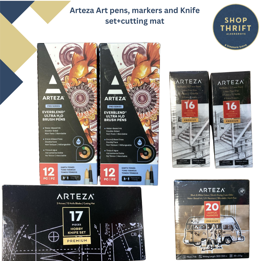 Arteza Art pens, markers and Knife set+cutting mat