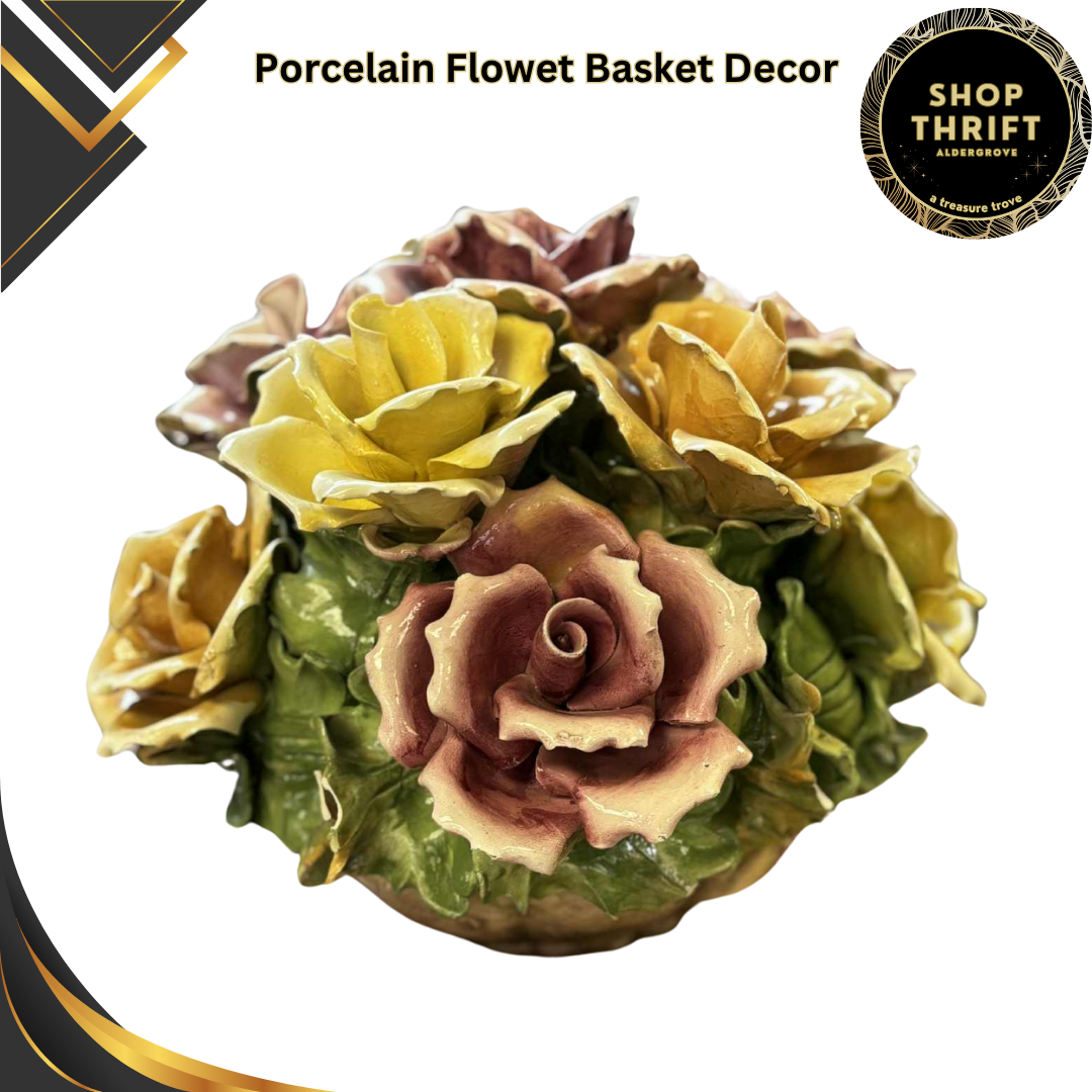Vintage Porcelain Flower Basket Decor