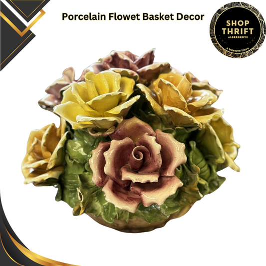 Vintage Porcelain Flower Basket Decor